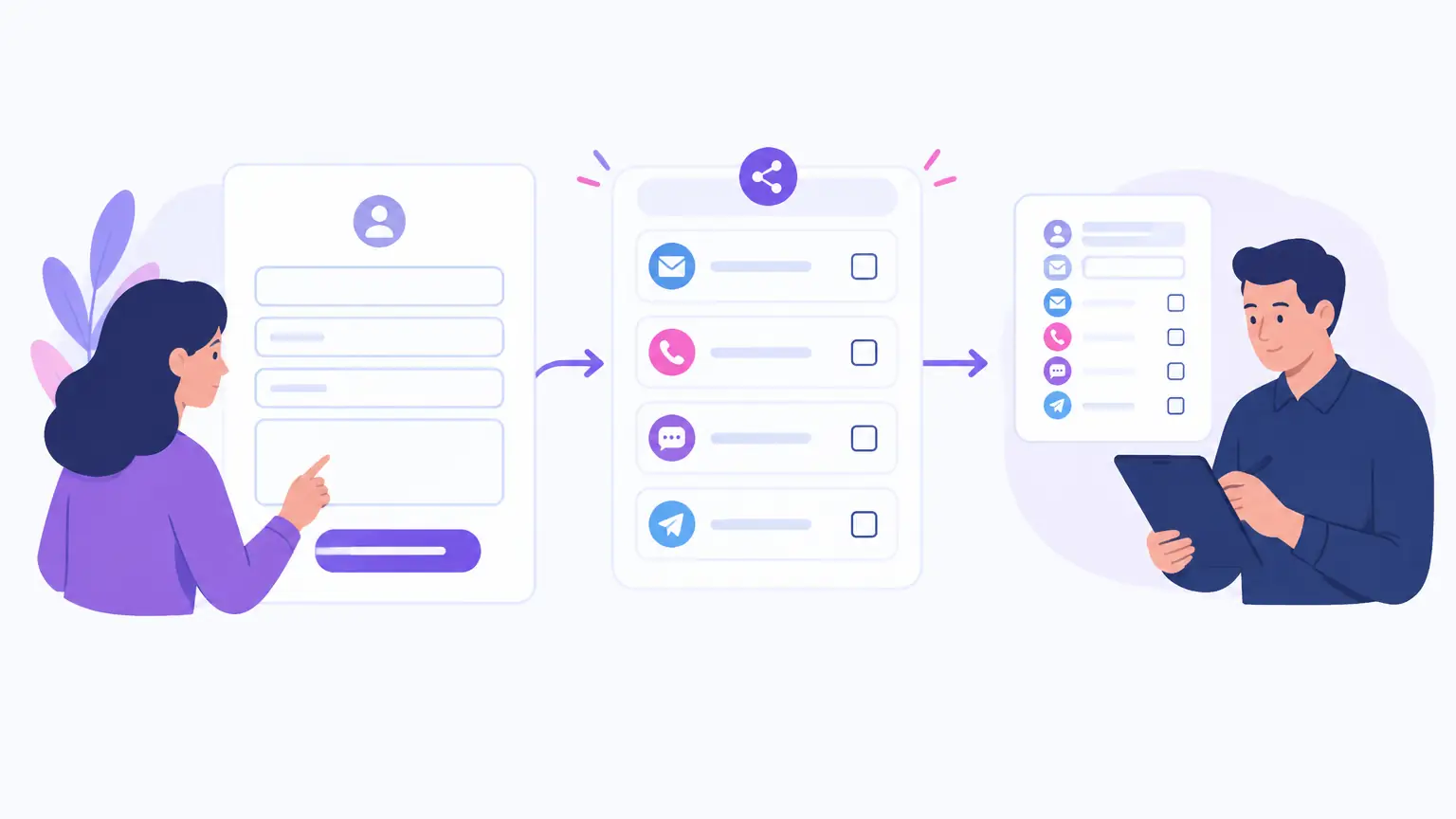 Illustrative inquiry form with separate optional communication choices and human review